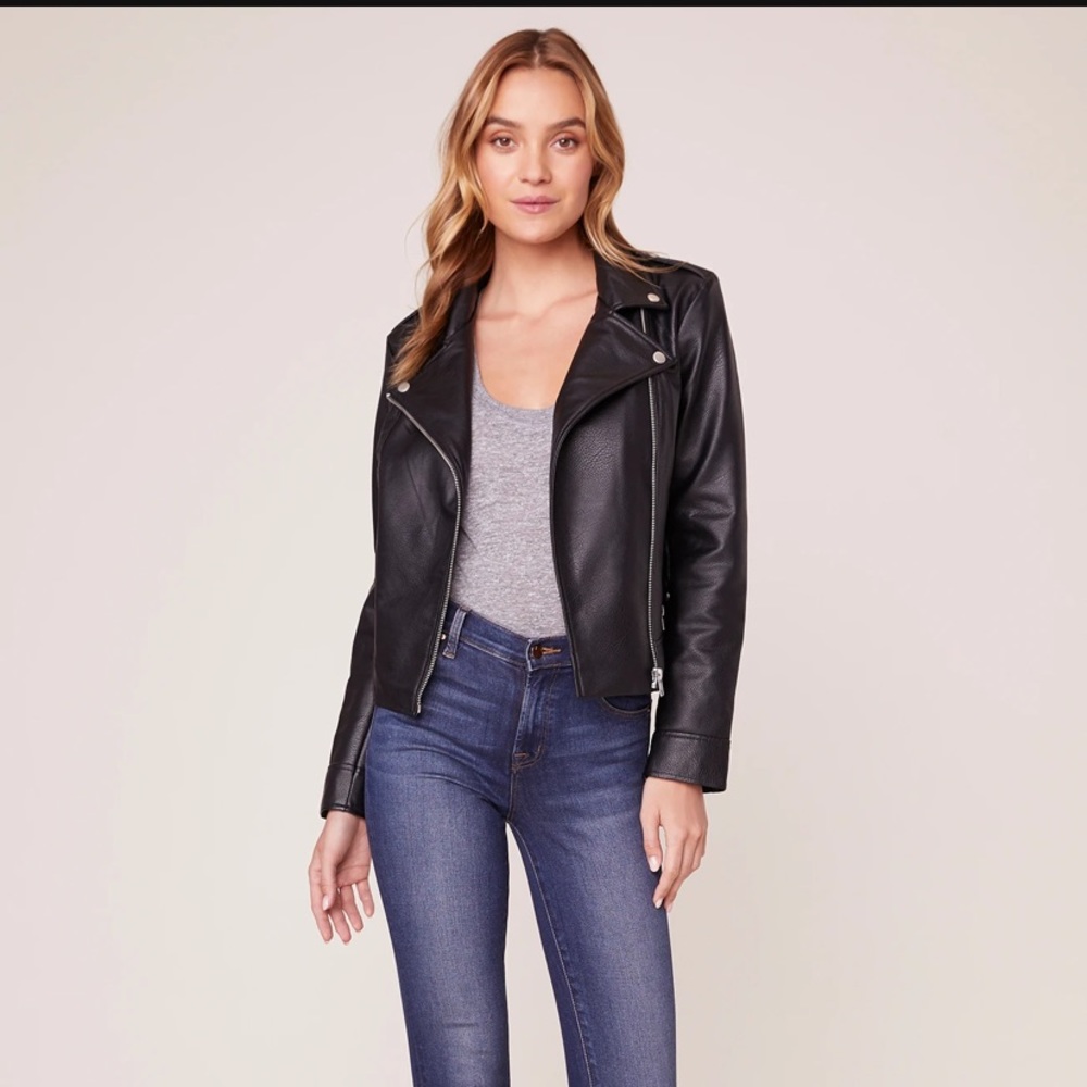 BB Dakota Textured Black Moto Jacket Vegan Leather Small